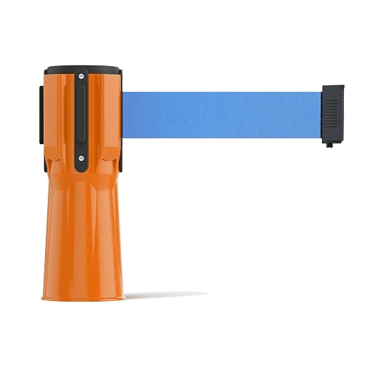 Trafford Industrial 11 Ft. Cone-Mounted Retractable Belt Barrier Orange Case with Light Blue Belt