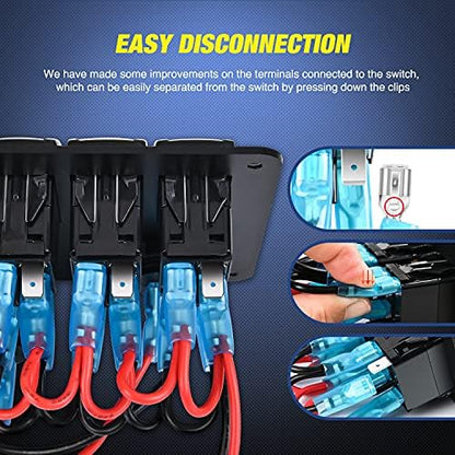 Nilight 3 Gang Rocker Switch Panel 5PIN On Off Laser Pattern Toggle | SPST 12V/20A 24V/10A Dual USB Charger Cigarette Lighter Socket Pre-Wired for LED Light Bar Rear Rock Lights RV Boats 4X4 Blue