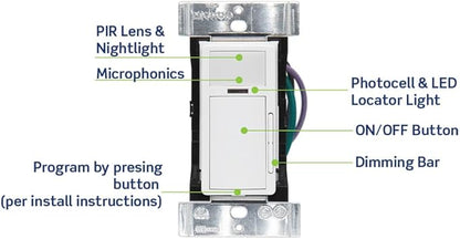 Leviton PIR 0-10V Smart Occupancy Sensor Switch, Neutral Wire Required, 120-277VAC, 50/60Hz; App Configurable with the Smart Sensor App, LED Nightlight, ODD10-IDW, White
