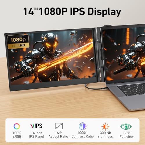 14.1'' Triple Laptop Screen Extender, 2.2lbs Ultra-Light Portable Monitor