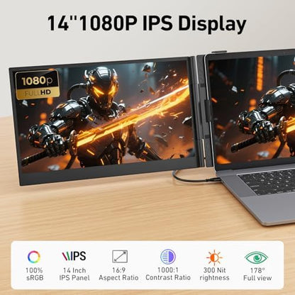 14.1'' Triple Laptop Screen Extender, 2.2lbs Ultra-Light Portable Monitor