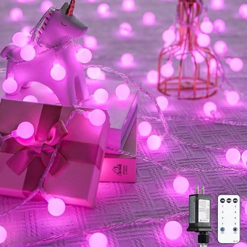 JMEXSUSS 33 ft 100 LED Globe Pink Christmas String Lights Indoor