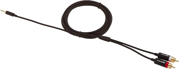 Amazon Basics 3.5mm Aux to 2 RCA Audio Cable Adapter for Amplifiers, Active Speakers, Gold-Plated Connectors, Clear Sound Quality, Shielded Construction, 8 Feet/2.4 m, Black