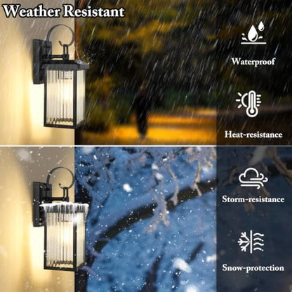 BesLowe 2-Pack Outdoor Wall Light Fixtures with Fluted Glass, Black