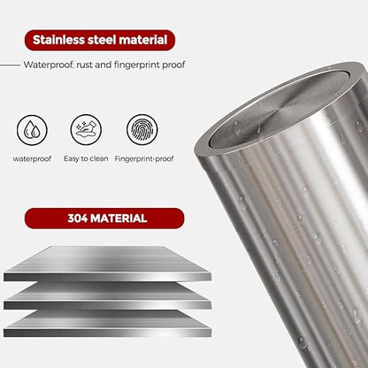 Brushed Nickel Bathroom Trash Can,Stainless Steel Garbage Can with Fild Lid,Small Trash Can for Bedroom,Hotel,Office,Laundry(Sliver)