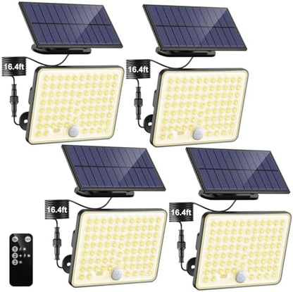 nipify Solar Lights Outdoor,3 Modes Solar Flood Lights Outdoor with Remote Control,IP65 Waterproof Solar Security Lights, 16ft Cable Solar Motion Lights for Outside Yard Garage Garden Dusk to Dawn