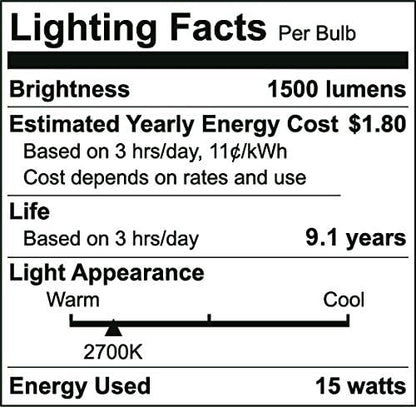KOR 6 Pack A19 LED Light Bulb, 100W Equivalent, 2700K Warm White, 1500 Lumens, Efficient 15 Watt Replacement Bulbs with E26 Standard Base, 10000 Long Life Hours, Non-Dimmable, 80+ CRI, UL Listed