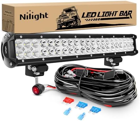 Nilight - ZH006 LED Light Bar 20 Inch 126W Spot Flood Combo Led Off Road Lights with 16AWG Wiring Harness Kit-One Lead, 2 Years Warranty