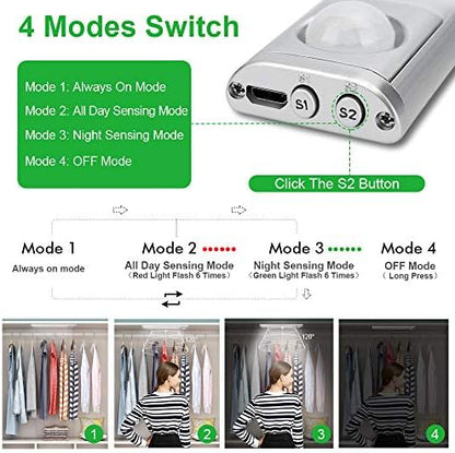 goodland 160 LED Closet Lights Motion Sensor Under Cabinet Lights Indoor Lighting 3000mAh Battery Powered Light Bar Dimmable Rechargeable Closet Light for Kitchen, Wardrobe, Stairs(2 Pack)