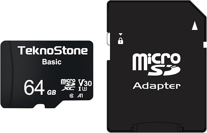 Basic 64GB MicroSDXC Flash Memory with Adapter 90MB/s Read 50MB/s Write UHS-I C10 U3 V30 A1 Rated HD Support TF Card for Dashcams Security Cameras Tablets Phones Drone Console (1 Pack)