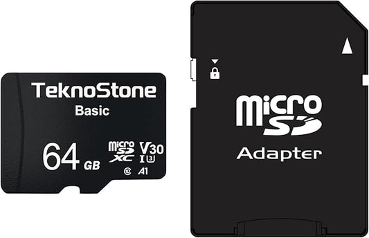 Basic 64GB MicroSDXC Flash Memory with Adapter 90MB/s Read 50MB/s Write UHS-I C10 U3 V30 A1 Rated HD Support TF Card for Dashcams Security Cameras Tablets Phones Drone Console (1 Pack)