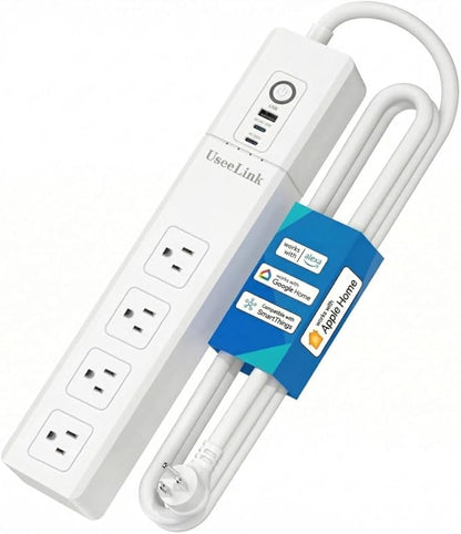 UseeLink Matter Smart Power Strip Compatible with Apple HomeKit, Siri, Alexa, Google Home and SmartThings, with 4 AC Outlets, 1 USB &2 Type C Ports and 5ft Extension Cord, Voice and Remote Control