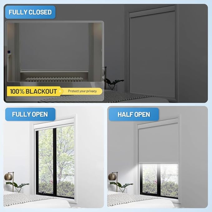 Motorized Blinds with Remote, [Free Solar Panels] Cordless Smart Blinds with Valance Cover, Blackout Electric Blinds with Remote Control, Automatic Roller Shades for Windows White 21" W x 72" H
