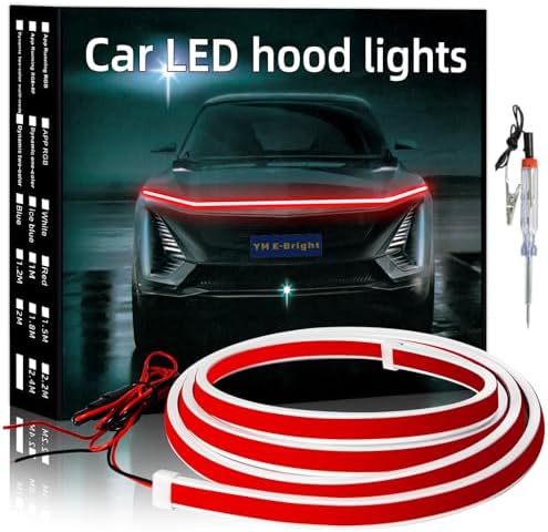 YM E-Bright LED Hood Light Strip, 70in Red Dynamic Scan DRL 12V 1Set
