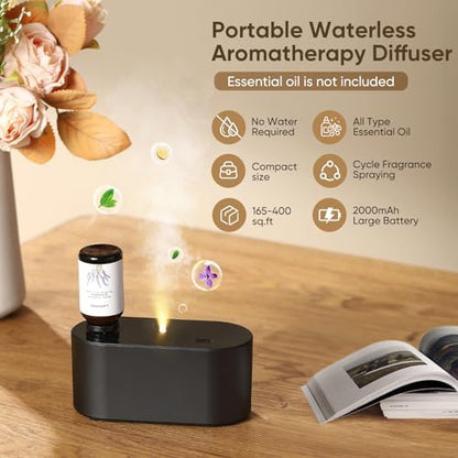 Waterless Diffuser for Home Essential Oil Diffuser, Aromatherapy Diffuser, Portable Scent Diffusers, 3 Mist Modes, Cycle Start for Bedroom, Office Studio 350-700 sq. ft Black