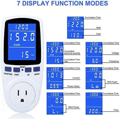 Upgraded Watt Meter Power Meter Plug Home Electricity Usage Monitor, Electrical Usage Monitor Consumption, Energy Voltage Amps Kill Meter with Backlight, Overload Protection, 7 Modes Display-With Cord