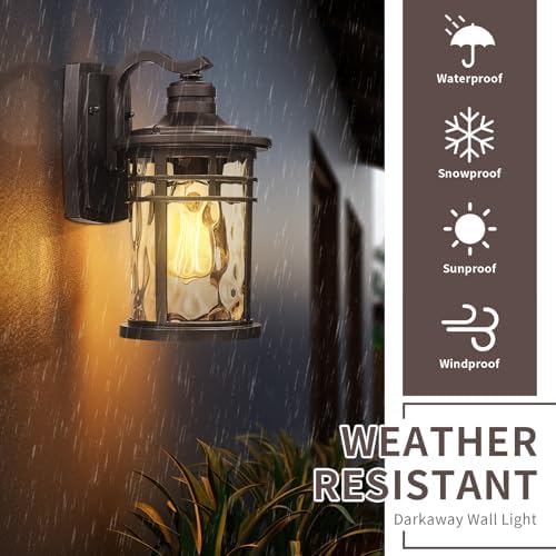 Darkaway Outdoor Wall Light Fixture,Outside Porch Lights Wall Mounted Amber Ripple Glass Exterior Waterproof Wall Sconce Lighting for House Front Door Garage Patio