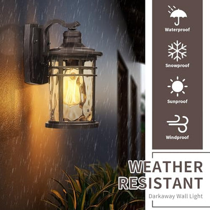 Darkaway Outdoor Wall Light Fixture,Outside Porch Lights Wall Mounted Amber Ripple Glass Exterior Waterproof Wall Sconce Lighting for House Front Door Garage Patio