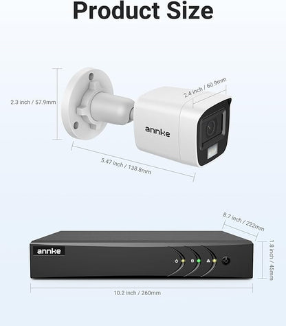 ANNKE 8CH 3K Security Camera System, 8 Channel Surveillance DVR, 4x 5MP 2960*1665 CCTV Cams with Audio, Dual Light, Built-in Mic, AI Human/Vehicle Detection, IP67, Color Night Vision, 1TB Hard Drive