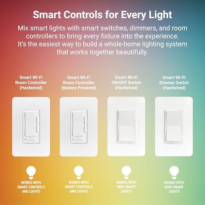 HALO Pure Smart Battery-Powered Multi-Functional Wireless Light Switch - Wi-Fi Room Controller with Dimming and Scene Presets for WiZ Connected Smart Lighting - CWR-TW-Scene-WH