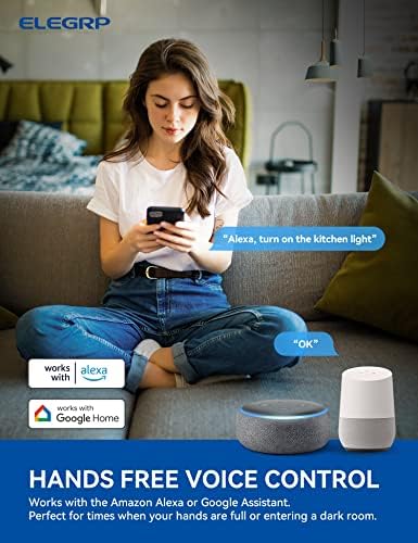 ELEGRP Smart Light Switch, 2.4GHz Wi-Fi Light Switch Compatible with Alexa & Google Assistant, Neutral Wire Required, APP Control and Timer Schedule, UL Certified,Single Pole, White, 1 Pack