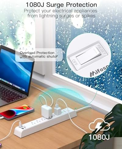 2 Pack Power Strip, 12FT Extension Cord, Surge Protector with 6 Outlets and 4 USB Ports (2 USB C), Extension Cord with Multiple Outlets, Flat Plug Overload Protection, Wall Mount for Home Dorm College