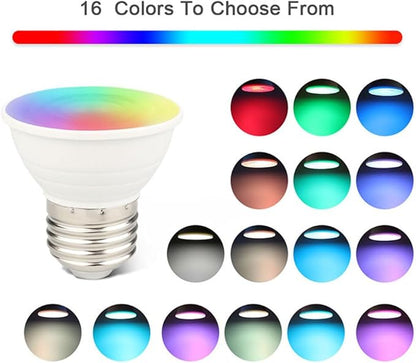 Par16 LED Color Changing Light Bulb with 24 Buttons Remote Control 50 Watt Equivalent E26 Base,16 Colors Dimmable RGB LED Spot Light Bulb with 5W