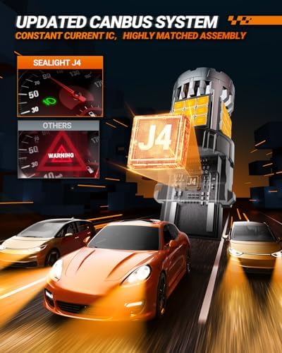 SEALIGHT Turn Signal Bulb, 3157A 3156 LED Bulbs Amber, 600% Super Bright High Power Canbus Error Free Anti Hyper Flash, 3457NA 4057 4157 for Front Rear Turn Signal Light, Blinker Marker Lights, 2 Pcs
