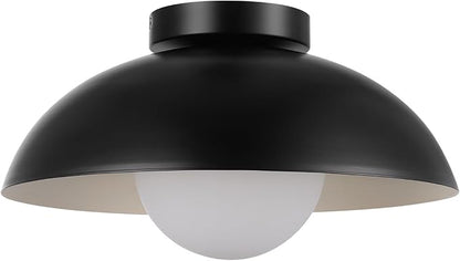 1-Light Matte Black Flush Mount Ceiling Light with White Opal Glass Shade | White Opal Glass Globe Shade, Wall or Ceiling Mount, Hallway or Entryway, Model 66000076