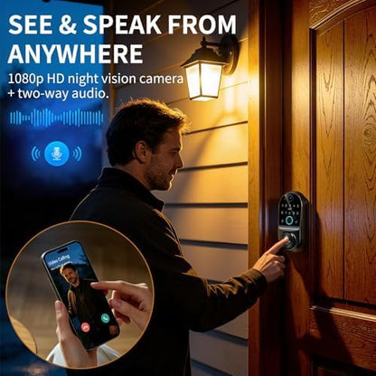 Smart Door Lock for Front Door: WiFi & Camera with 1080p HD Night Vision | Two Way Audio App Remote Control And Fingerprint Unlock Help Homeowners Manage Visitors Deliveries And Family Access Securely