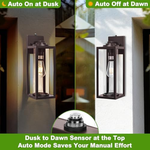 FILIYANO Large Dusk to Dawn Outdoor Wall Lights, Oil Rubbed Bronze, 2 Pack
