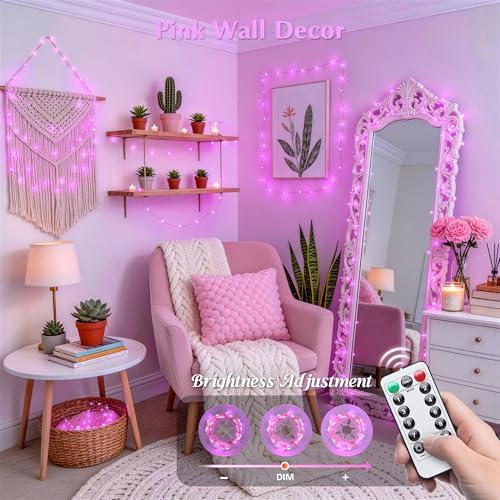 JMEXSUSS Pink Fairy Lights Plug in, 33ft 100 LED Pink String Lights Indoor