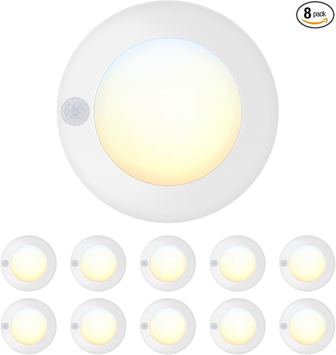 4 Inch Field Selectable 5CCT LED Motion Sensor Ceiling Light, 120V Wired Closet Light, 10 Watts, 600Lm, CRI80+, Non-dimmable, ETL Certified, Wet Location, Round/White, 10 Pack
