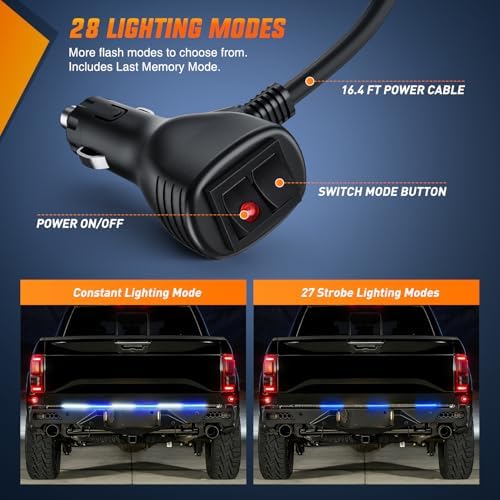 Nilight 48 Inch 288 LED Tailgate Strobe Light Strip Blue White