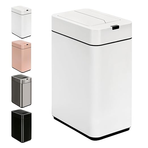 SYNCVIBE Sensor Trash Can with Butterfly Lid 2.6 Gallon Rectangular Automatic Garbage Can, Stainless Steel Trash Bin, Slim Waterproof Wastebaskets with Lid Soft Close for Under Counter, White