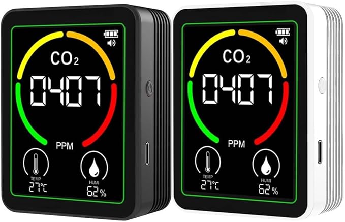 3in1 Indoor Air Monitor with Carbon Dioxide, Temperature & Humidity Sensors for Monitoring Air in Multiple Spaces (Black)