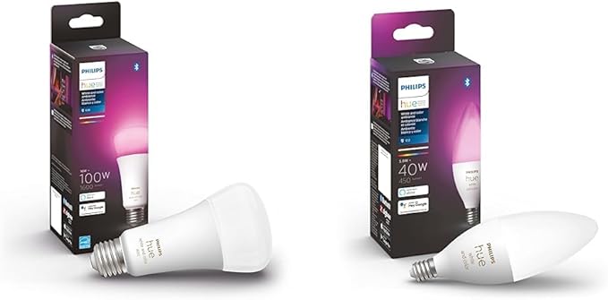 Philips Hue White and Color A21 High Lumen Smart Bulb, 1600 Lumens, 1 Bulb & White and Color Ambiance Smart LED Candle with E12 Candelabra Base - 1 Pack - Color Changing Light for Chandeliers