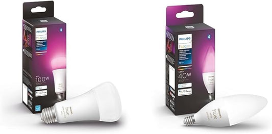 Philips Hue White and Color A21 High Lumen Smart Bulb, 1600 Lumens, 1 Bulb & White and Color Ambiance Smart LED Candle with E12 Candelabra Base - 1 Pack - Color Changing Light for Chandeliers