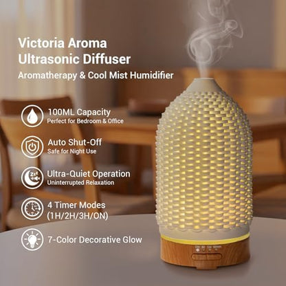 VICTORIA AROMA Ultrasonic Essential Oil Diffuser 100ML 3D Printing Ceramic