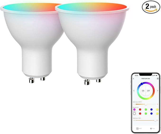 Broadlink GU10 Smart Bulbs, Bluetooth Color Changing 4.5W LED Track Light Bulbs with Music Sync, Fast Setup, Compatible with Alexa, Google Home, 40W Halogen Equivalent (2-Pack)