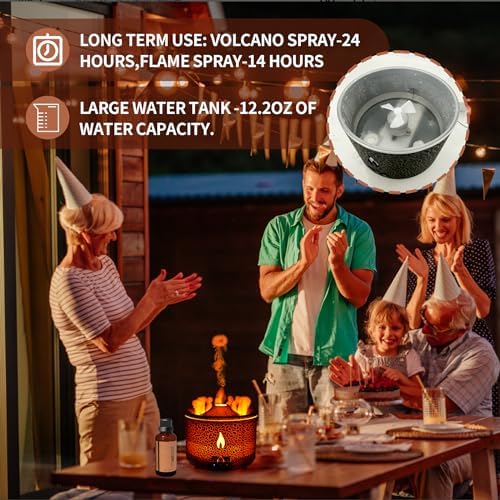 BOHOFAM Aroma Essential Oil Diffuser 360 ML,Volcano and Flame Diffuser/Humidifier,give1.76 oz Hotel Collection Essential Oils,Blue/red Light Selection,Diffusers for Home,Large Room(Black Cracks)
