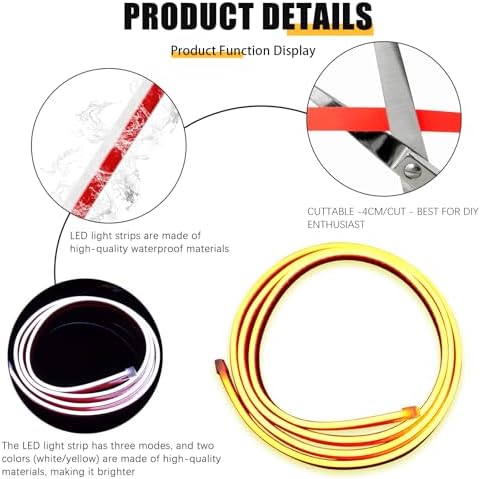 DREAMOTOR 94.5 Inch Led Hood Light Strip, White/Amber Car Hood Strip Lights