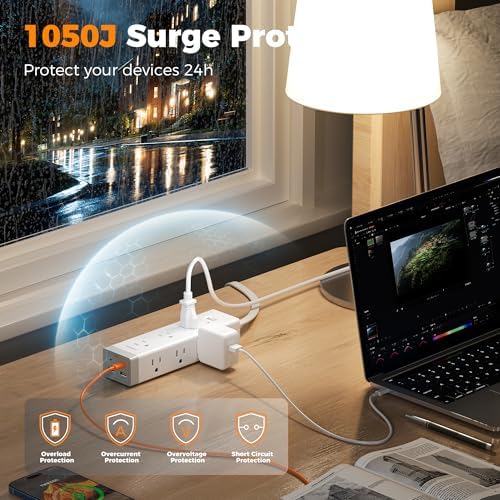 TESSAN Surge Protector Power Strip with 1050J, 1875W 15A, 6 Ft, Grey