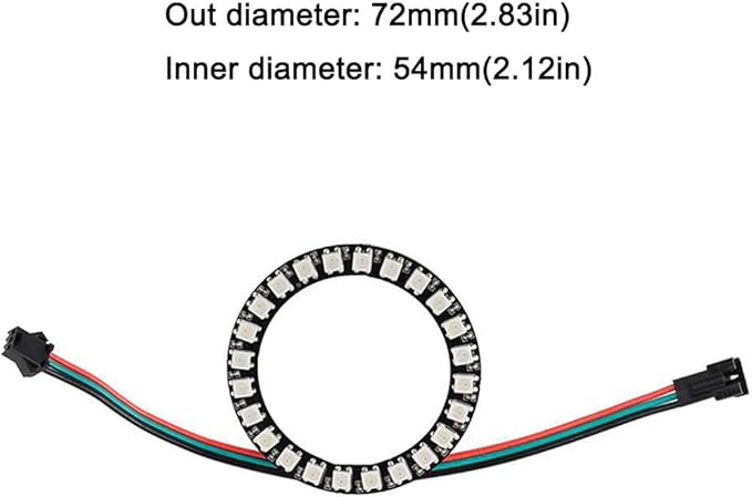 24 Bits WS2812 RGB LED Ring with SM2.54-3P Wire, 24 X WS2812 5050 Addressable LED Pixel Full Color with Integrated Drivers DC5V for Arduino Raspberry Pi ESP8266 Nodemcu (Pack of 2pcs)
