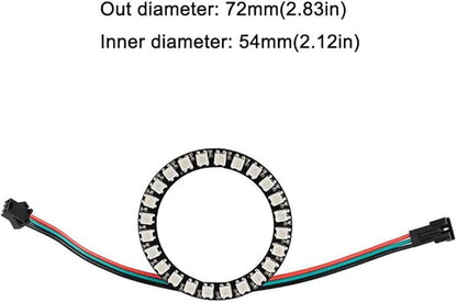 24 Bits WS2812 RGB LED Ring with SM2.54-3P Wire, 24 X WS2812 5050 Addressable LED Pixel Full Color with Integrated Drivers DC5V for Arduino Raspberry Pi ESP8266 Nodemcu (Pack of 2pcs)