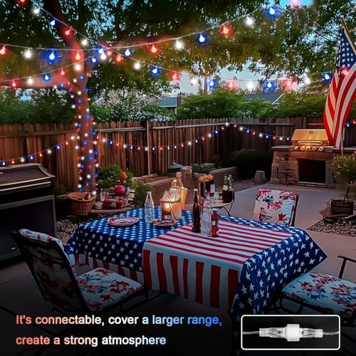 JMEXSUSS Connectable 33ft 100 LED Red White and Blue Lights Indoor Outdoor