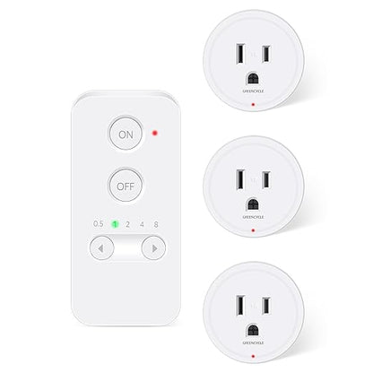 Greencycle Remote Control Outlet Plug, Remote Light Switches Wireless Indoor, Outlet Timer Indoor, No Interference No Wiring, 15A/1500W, 500ft RF Range, Compact Design, Programmable, 1Switch 3Outlets