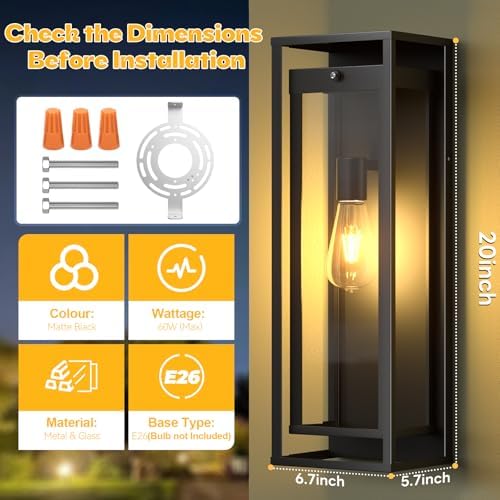 20in Extra Large Outdoor Wall Sconce Black Modern Exterior Lighting Fixture