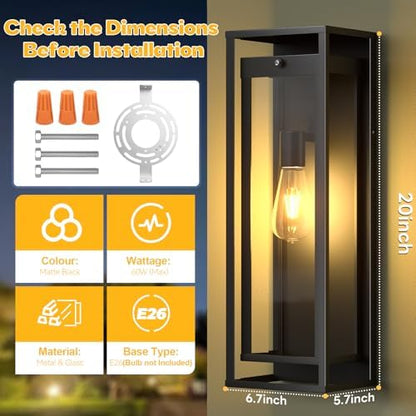 20in Extra Large Outdoor Wall Sconce Black Modern Exterior Lighting Fixture