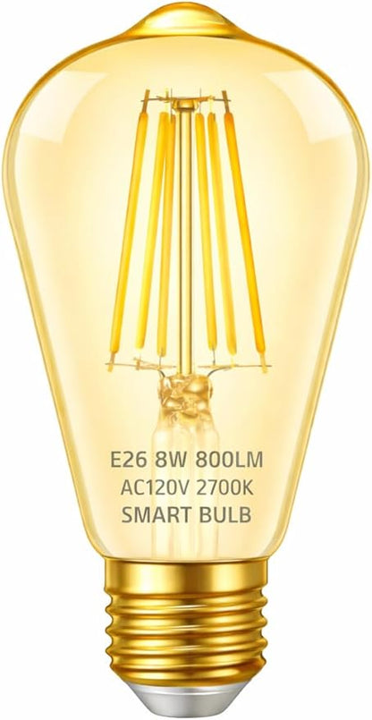Smart Bulbs LED Smart Light Bulb WiFi Dimmable No Hub Required Edison Vintage WiFi Edison Smart Bulb ST19 Vintage Filament Smart Bulb E26 Base Soft Warm Amber No Hub Required